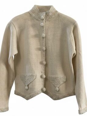 Lisa Nichols Beaded Cream Cardigan Sweater With Pearl Accents Medium